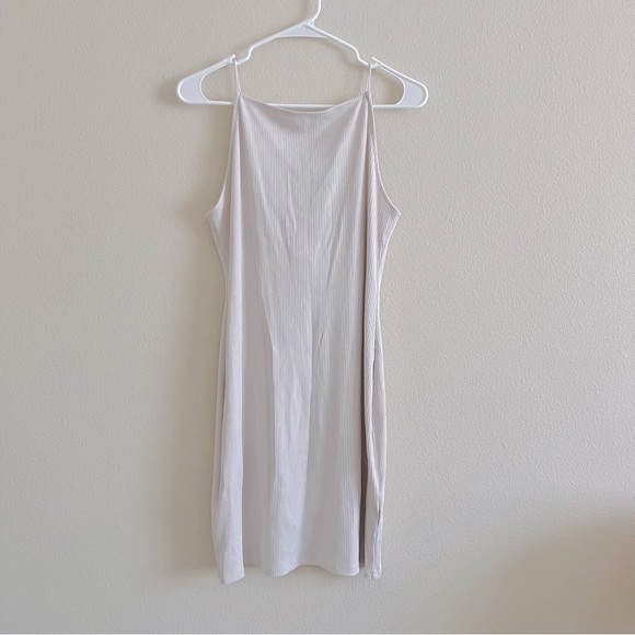 Blush Taupe Square Neck Thin Strap Low Back Bodycon Y2K Dress - Picture 6 of 10